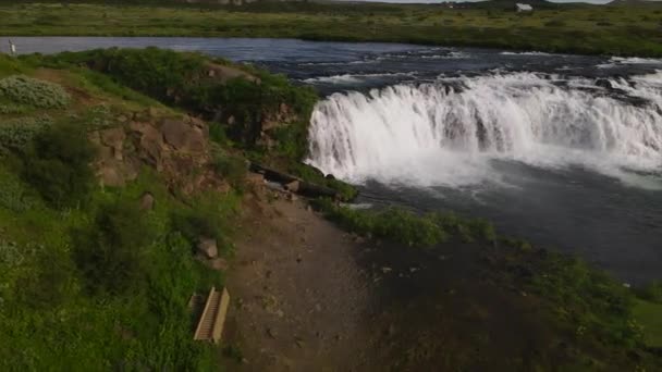 Faxifoss Cascada Islandia Por Drone Cámara Lenta — Vídeos de Stock