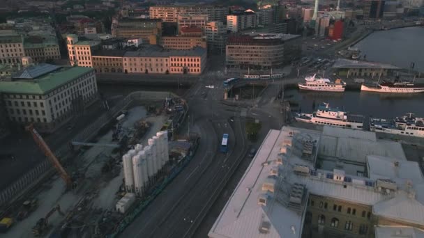 Tram Göteborg Zweden Door Drone — Stockvideo
