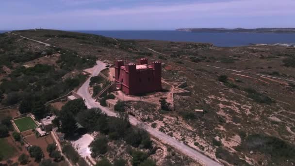 Red Tower Malta Drone — Stock Video