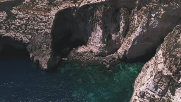 Blauwe Grot Malta Door Drone — Stockvideo