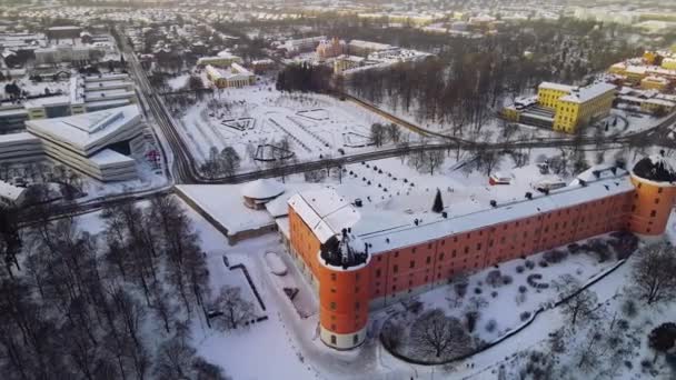 Zamek Uppsala Szwecji Przez Drone Zimie — Wideo stockowe