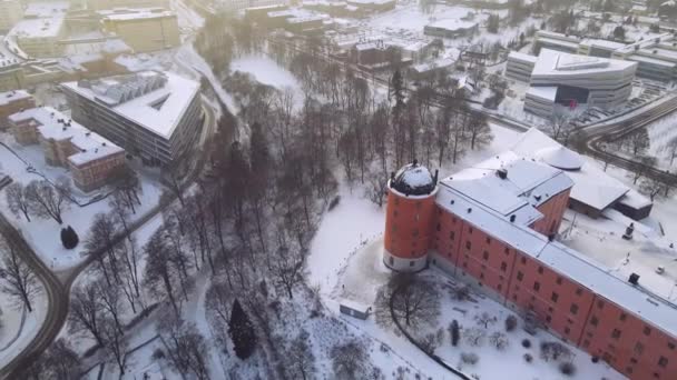 Uppsala Slott Sverige Med Drönare Vintern — Stockvideo