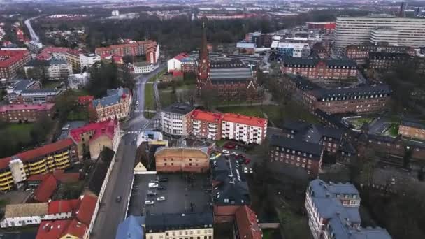 Kościół Wszystkich Świętych Lund Szwecja Przez Drone — Wideo stockowe