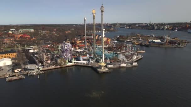 Grona Lund Stockholm Sweden Drone — Stock video