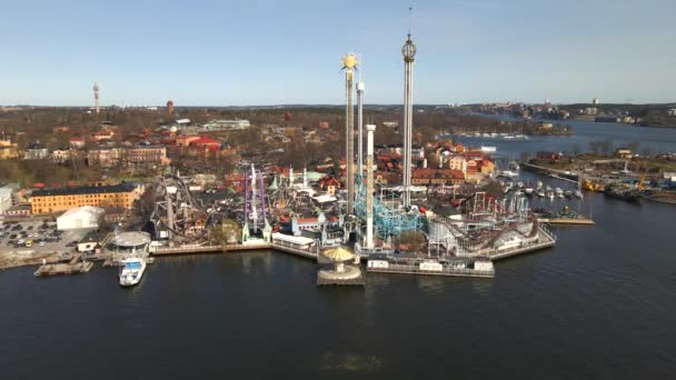 Grona Lund Stockholm Sweden Drone — Stock video