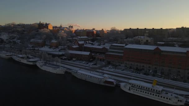 Зима Стокгольме Швеция Помощью Дрона — стоковое видео