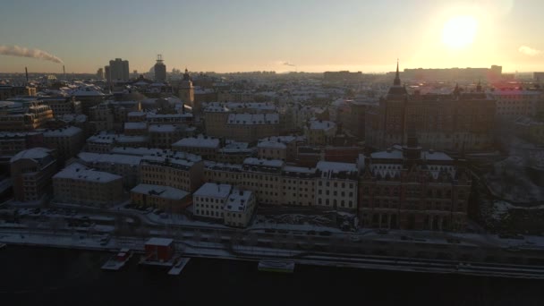 Зима Стокгольме Швеция Помощью Дрона — стоковое видео