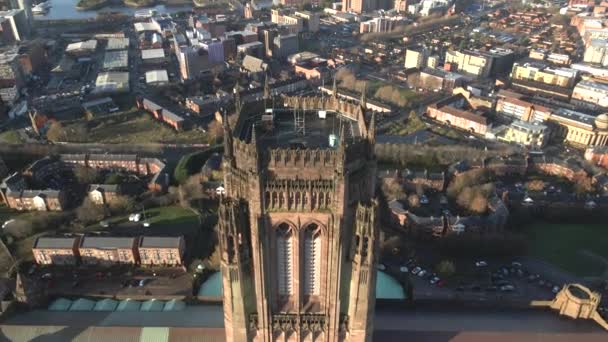 Katedra Liverpoolu Anglia Drone — Wideo stockowe