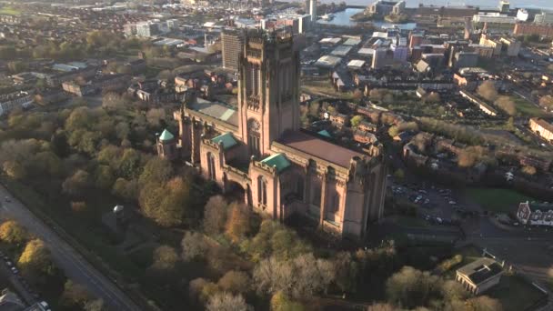 Catedral Liverpool Liverpool Inglaterra Por Drone — Vídeos de Stock