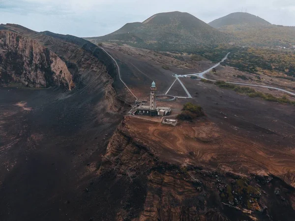 Drone Vista Del Paesaggio Capelinhos Faial Nelle Azzorre — Foto Stock