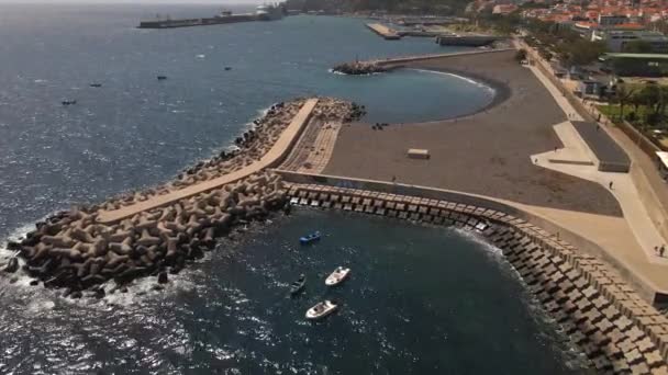 Pier Funchal Madeira Portugal Door Drone — Stockvideo