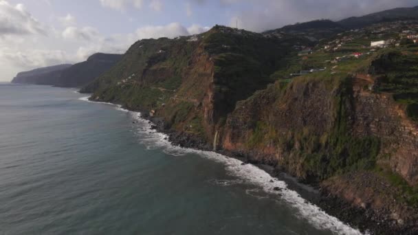 Wasserfall Auf Madeira Portugal Drohne — Stockvideo