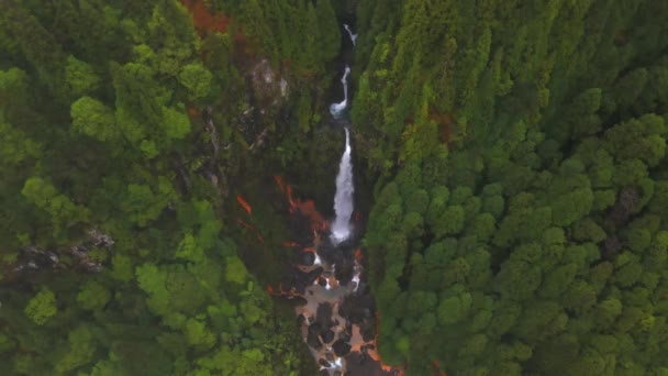 Cascata Das Lombadas Wasserfall Sao Miguel Die Azoren Drohne — Stockvideo