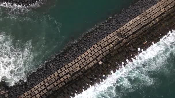 Povoacao Pier Sao Miguel Azorerna Drone — Stockvideo