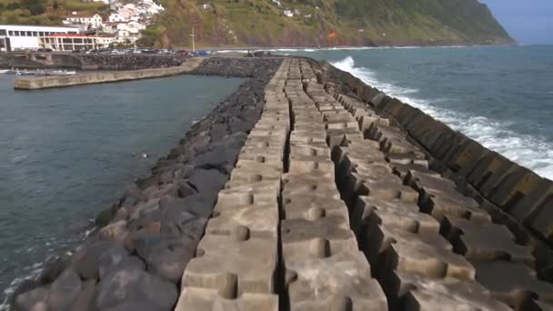 Povoacao Pier Sao Miguel Auf Den Azoren Mit Drohne — Stockvideo