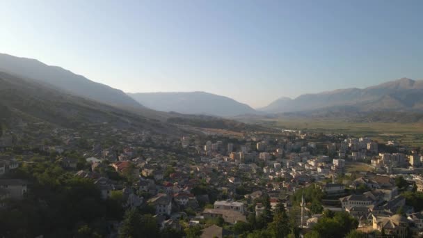 Gjirokastra Albánia Által Drone — Stock videók