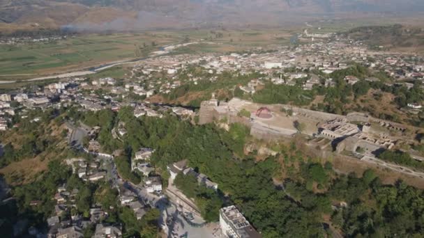 Замок Гиростра Албании Помощью Дрона — стоковое видео