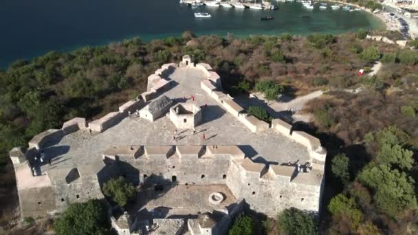 Kastil Porto Palermo Albania Oleh Drone — Stok Video