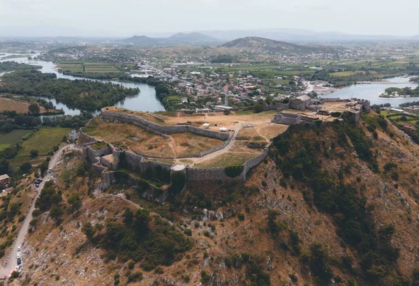 Zamek Shkoder Albanii Przez Drone — Zdjęcie stockowe