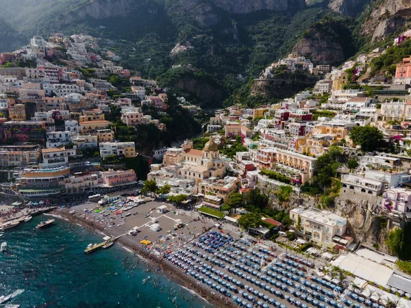 Positano Wybrzeżu Amalfi Włochy Przez Drone — Zdjęcie stockowe