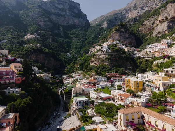 Positano Στην Ακτή Amalfi Ιταλία Από Τον Drone — Φωτογραφία Αρχείου