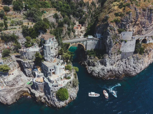 Uitzicht Fiordo Furore Aan Amalfikust Italië Door Drone — Stockfoto