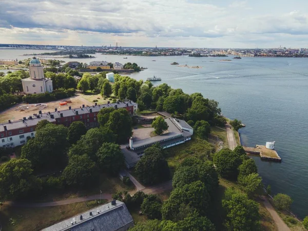 Nsansız Hava Aracı Tarafından Finlandiya Nın Helsinki Şehrinde Suomenlinna Yıldız — Stok fotoğraf