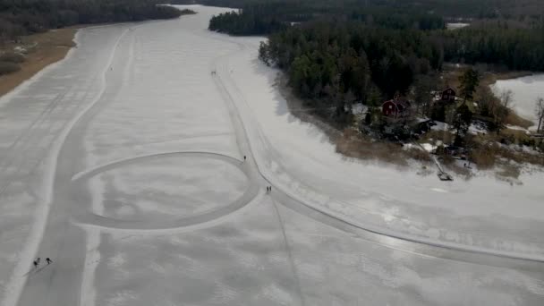Pattinaggio Ghiaccio Invernale Svezia Drone — Video Stock