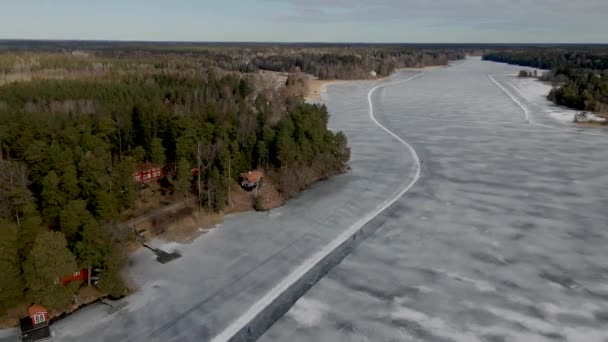 Winterschaatsen Zweden Door Drone — Stockvideo