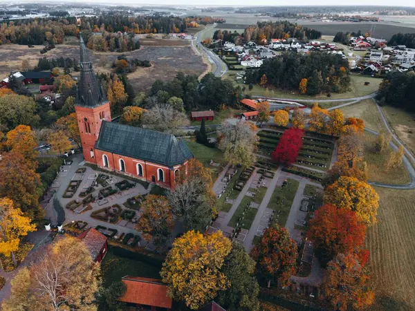 Drone的Danmark在瑞典乌普萨拉的观点 — 图库照片
