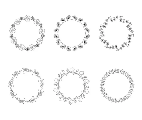 为婚礼 结婚纪念日 花环收集了一套圆形框架 矢量说明 — 图库矢量图片