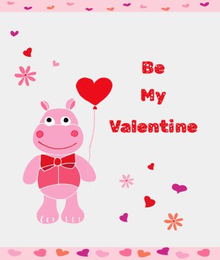  Cute Cartoon pink Hippo Greeting card on a grey background