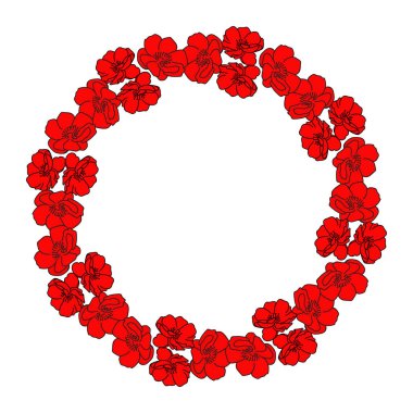 Floral Frame. Red flowers arranged un a shape of the wreath perfect for wedding invitations and birthday cards