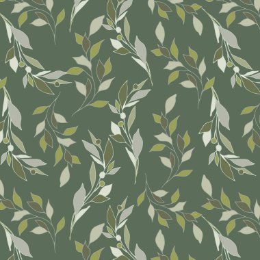 Seamless floral pattern with green and grey leaves. Pattern, for fabric, textile, wallpapers, texture, and backgrounds