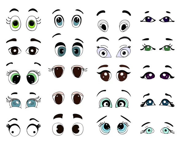 Cartoon eyes. Angry, surpriced, happy facial eyes expressions. Animal, human, kids eyes. Isolated vector illustration icons set