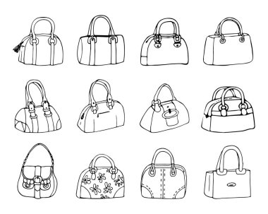 Different types of woman bags, isolated on white background.