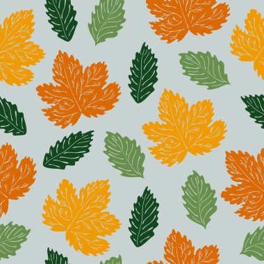 Autumn leaves seamless pattern on light background, for textile, wrapping paper, fabrics,