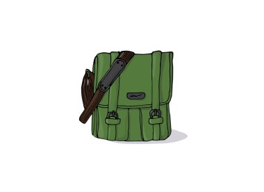 Hand drawn military style woman bag, green bag for women. isolated vector illustration