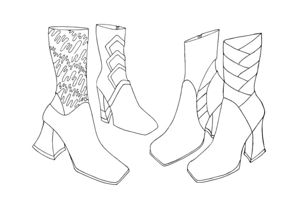 Hand Drawn Womens Boots Fashion Vector Illustration - Stok Vektor