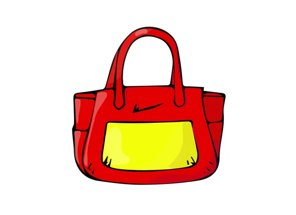 Bolso Dibujos Animados Dibujado Mano Rojo Amarillo Aislado Sobre Fondo — Vector de stock