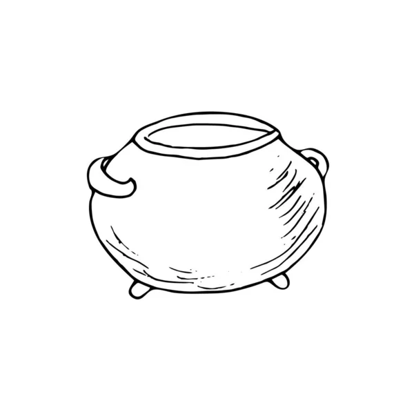 Chaudière Métal Dessinée Main Chaudron Dans Style Doodle Illustration Vectorielle — Image vectorielle