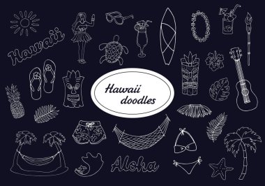 El çizimi Hawaii karalama seti, vektör çizimi