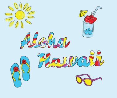 Yaz el çizimi, açık arkaplanda Hawai çizimi