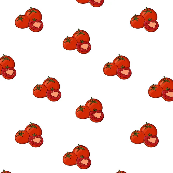 Seamless Tomato Pattern Hand Drawn Vegetarian Background Organic Vegetables Vector — Stock Vector