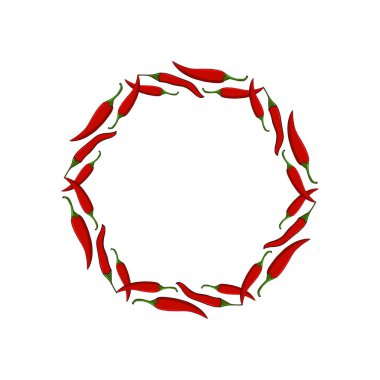 Etiketler ve çıkartmalar için el yapımı kırmızı biber, dairesel çelenk.