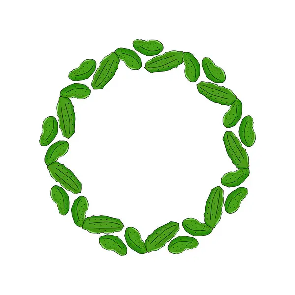Cirkulär Grönsak Ram Gurka Krans För Etikett Klistermärke Banner Bakgrund — Stock vektor