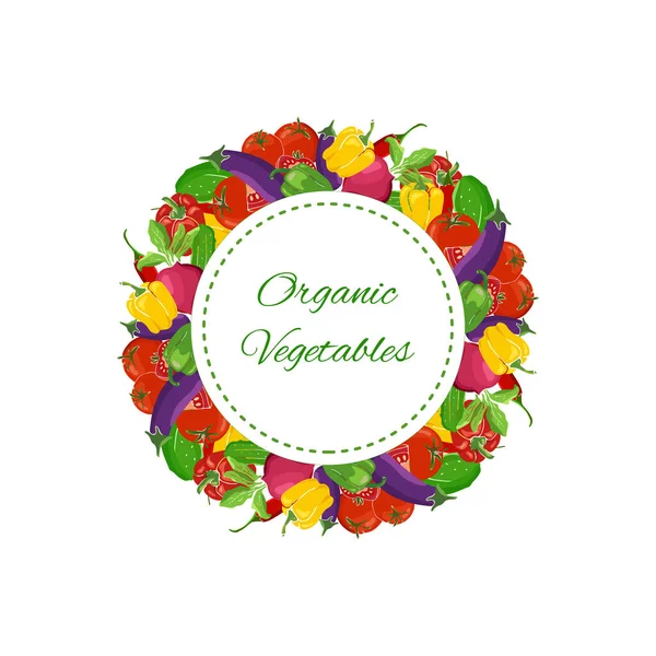 Organic Vegetables Circular Frame Vegetable Wreath Label Stickers Banner — Stock Vector