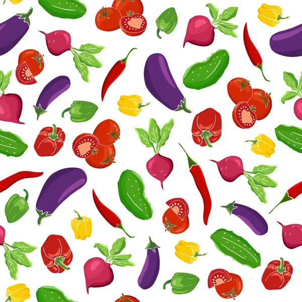 Seamless Vegetable Pattern Cartton Vegetables White Background — Stock Vector