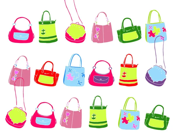Handgezeichnete Farbige Frauentaschen Set Für Ihr Design Farbige Von Hand — Stockvektor
