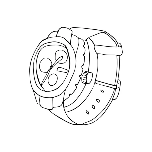 Ręcznie Rysowane Zegarki Odizolowany Wektor Ilustracji Białym Tle — Wektor stockowy